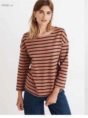 Madewell Luxe Long-Sleeve Tee in Casler Stripe Size Medium